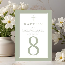 Tarjeta De Mesa Sage Green Religious Cross Boy Baptism