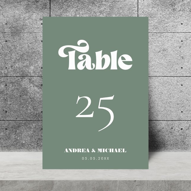 Tarjeta De Mesa Sage Green Retro Typography Simple Moderno Boda (Subido por el creador)