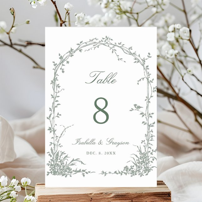 Tarjeta De Mesa Sage Green Romantic Botanical Arch Garden Wedding (Subido por el creador)