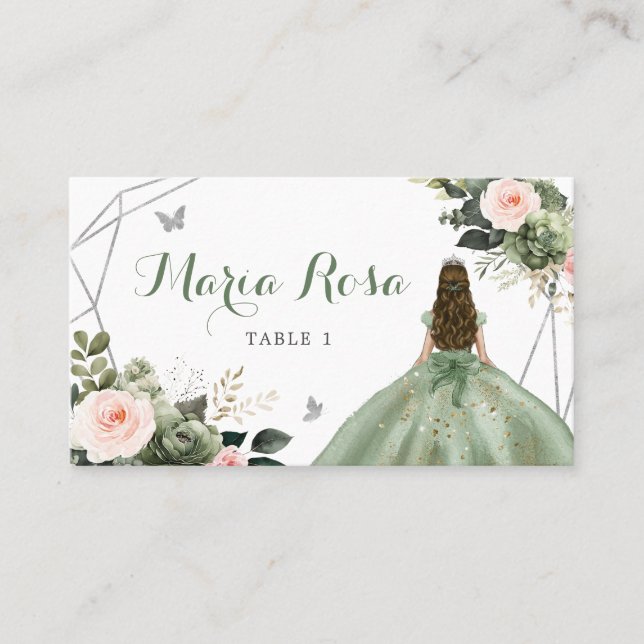 Tarjeta De Mesa Sage Green Rubor Chica Sweet 16th Birthday (Anverso)