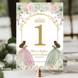 Tarjeta De Mesa Sage Green Rubor Floral Twins Quinceanera