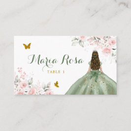 Tarjeta De Mesa Sage Green Rubor Pink Floral Princesa Quinceañera