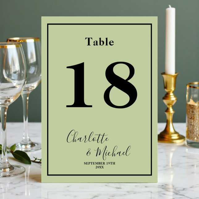 Tarjeta De Mesa Sage Green Script Minimalist Wedding (Subido por el creador)