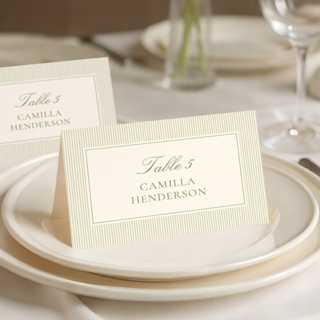 Tarjeta De Mesa Sage Green Stripes Place Cards (Subido por el creador)