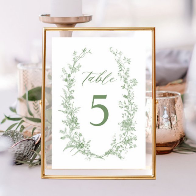 Tarjeta De Mesa Sage Green Toile Classic Floral Boda (Subido por el creador)