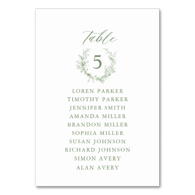 Tarjeta De Mesa Sage Green Toile Floral Boda (Anverso)