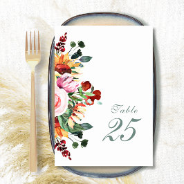 Tarjeta De Mesa Sage Green Watercolor Sunflower Borgoña Boda