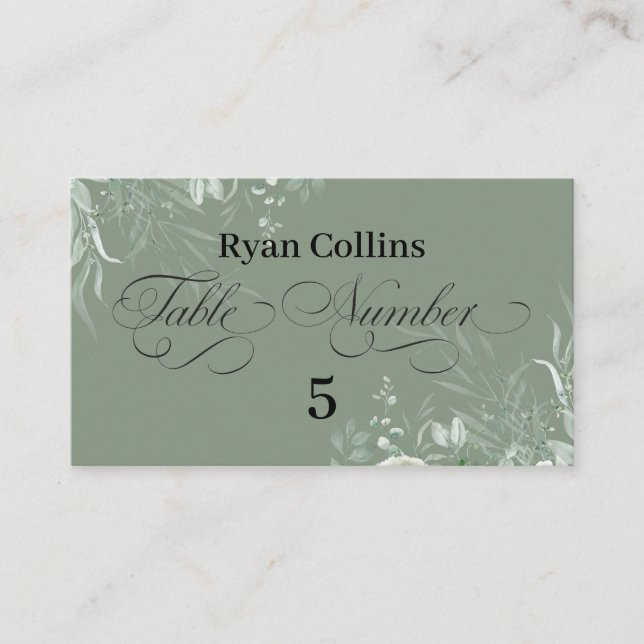 Tarjeta De Mesa Sage Green Wedding Place Cards | Elegant Greenery  (Anverso)