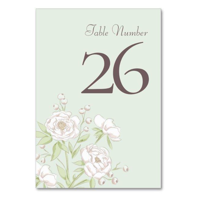 Tarjeta De Mesa Sage Green White Rose Wedding (Anverso)