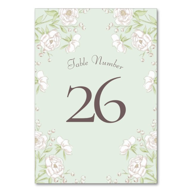 Tarjeta De Mesa Sage Green White Rose Wedding (Reverso)