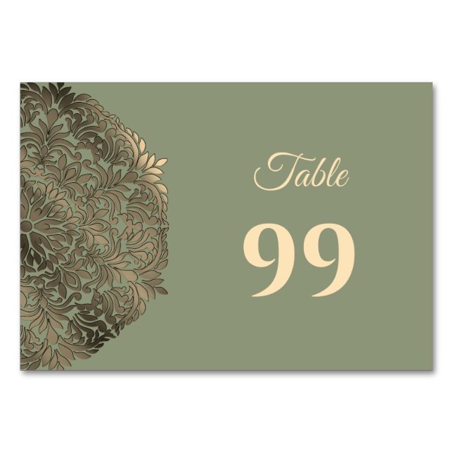 Tarjeta De Mesa Sage Green y Gold Boda Elegante Lujo (Anverso)