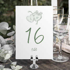 Tarjeta De Mesa Sage Hand Drawn Hearts Monogram Whimsical Wedding