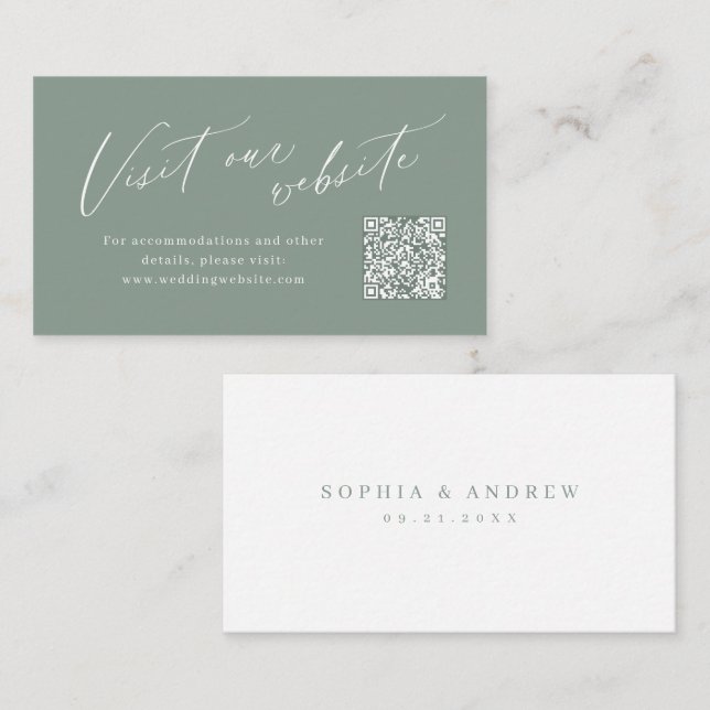 Tarjeta De Mesa Sage script minimalist QR code website Insert card (Anverso / Reverso)
