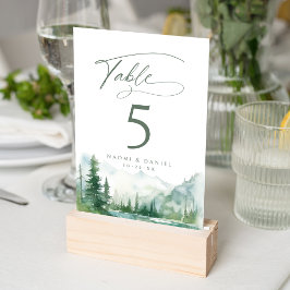 Tarjeta De Mesa Sage Watercolor Mountain Forest Rustic Wedding