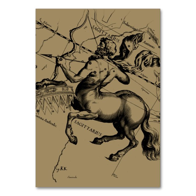 Tarjeta De Mesa Sagittarius Constellation Hevelius 1690 Grabado (Anverso)