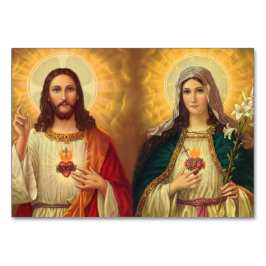 Tarjeta De Mesa Sagrado Corazón de Jesús y Virgen María