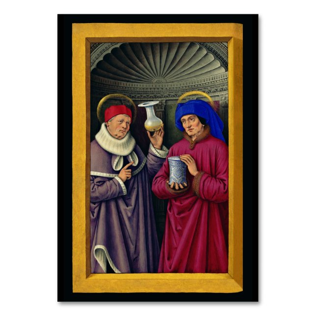 Tarjeta De Mesa Saints Cosmas and Damian de Jean Bourdichon (Anverso)