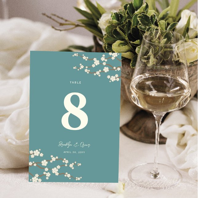 Tarjeta De Mesa Sakura florecimiento de cerezo número de tabla de  (Ivory White/Cream Sakura Cherry Blossoms Elegant Asian Wedding Table Number Card @ fat_fa_tin)