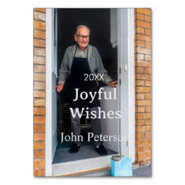 Tarjeta De Mesa Saludos alegres agregar nombre foto hombre vacacio