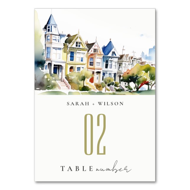 Tarjeta De Mesa San Francisco Painted Ladies Landscape Wedding (Anverso)