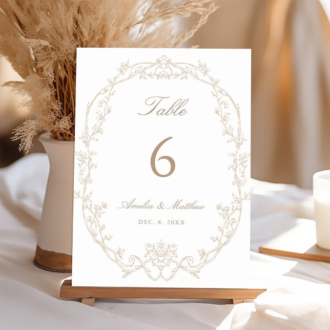 Tarjeta De Mesa Sand Ornate Floral Frame Wedding (Subido por el creador)