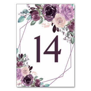 Tarjeta De Mesa Sangria Púrpura Malva Floral Geométrico Boda