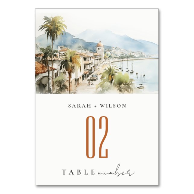 Tarjeta De Mesa Santa Marta Colombia Watercolor Landscape Wedding (Anverso)