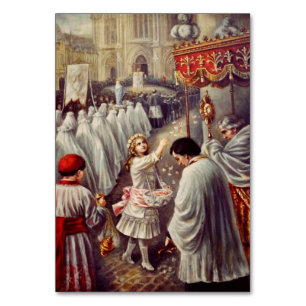 Tarjeta De Mesa Santa Teresita lanzando rosas Corpus Domini Arte F