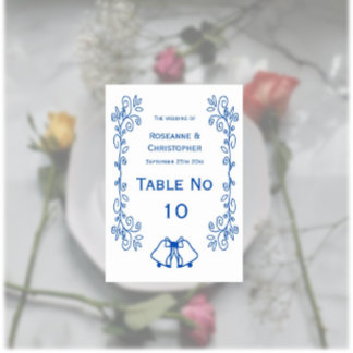 Tarjeta De Mesa Sapphire Boda Table Card Bells Scrowork