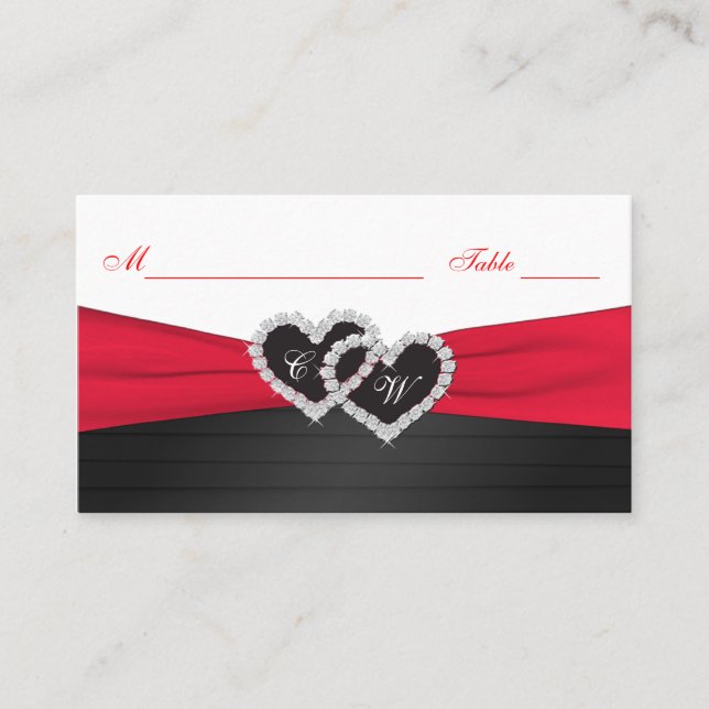 Tarjeta De Mesa Satin Rojo y Negro Plea Placecards Hearts (Anverso)