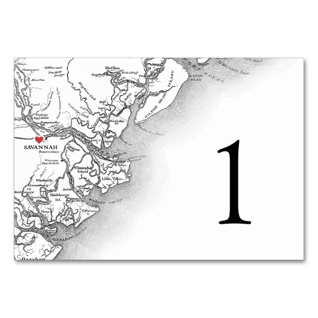 Tarjeta De Mesa Savannah Georgia Map Elegant Black White Boda (Anverso)