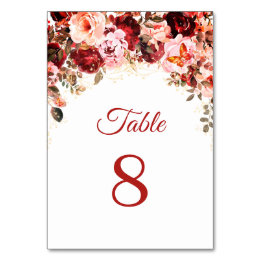 Tarjeta De Mesa Scarlet Floral Gold Quinceañera