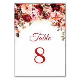 Tarjeta De Mesa Scarlet Floral Gold Quinceañera