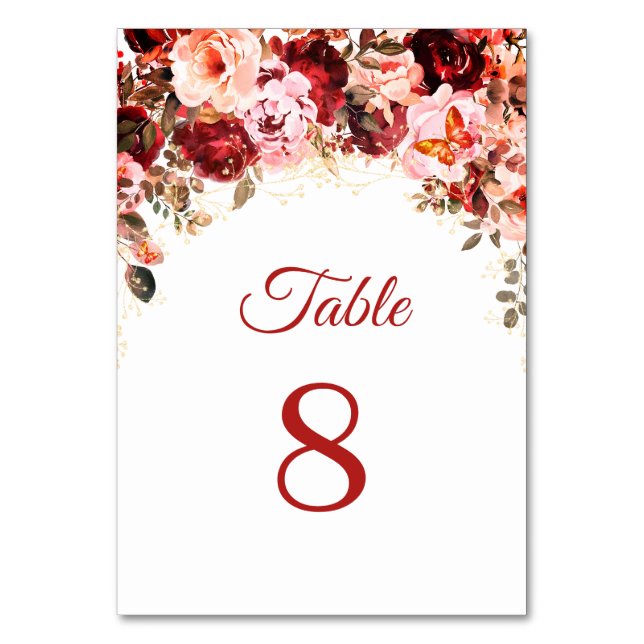 Tarjeta De Mesa Scarlet Floral Gold Quinceañera (Reverso)