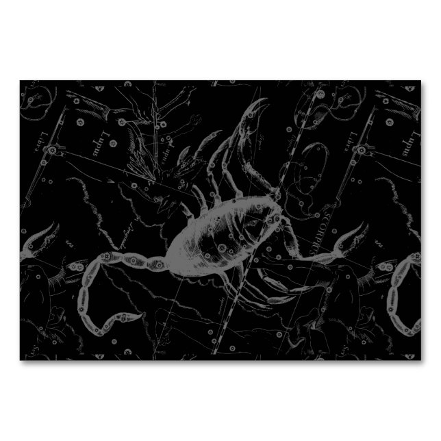 Tarjeta De Mesa Scorpio Constellation Hevelius 1690 en negro (Anverso)