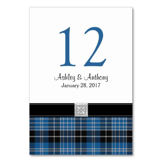 Tarjeta De Mesa Scottish Clark Tartan Boda (Anverso)