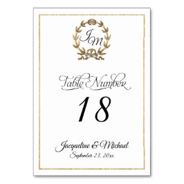 Tarjeta De Mesa Script elegante tipografía Black Gold Wreath
