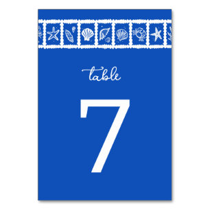 Tarjeta De Mesa Seashell Grid Beach Wedding Blue White PERSONALIZA