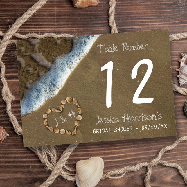 Tarjeta De Mesa Seashell Heart Beach Bridal Shower (Subido por el creador)