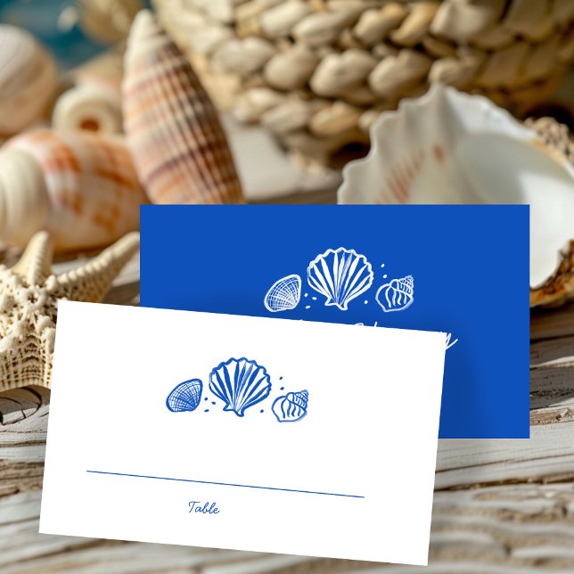 Tarjeta De Mesa Seashells Beach Wedding Blue White PERSONALIZADO (Seashells Beach Wedding Blue White CUSTOM Place Card
)