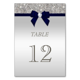 Tarjeta De Mesa Secuencias plateadas de la Marina Blue Faux Bow