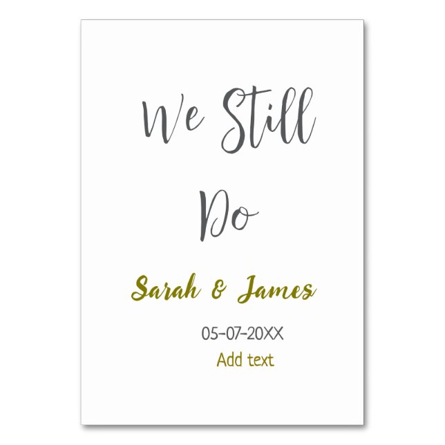Tarjeta De Mesa Seguimos haciendo boda aniversario simple oro gris (Anverso)