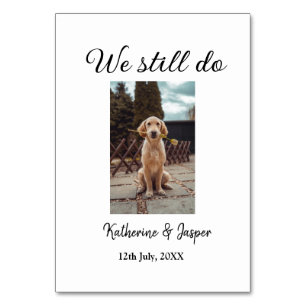 Tarjeta De Mesa Seguimos haciendo boda pareja mascota foto nombre
