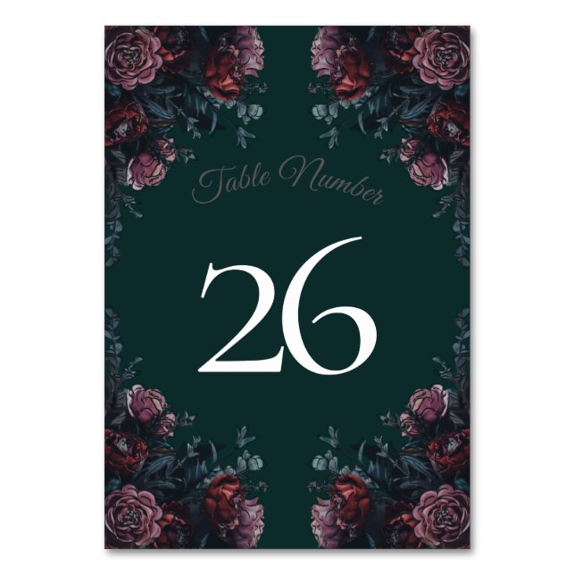 Tarjeta De Mesa Selva Oscura Verde Elegante Boda Maroon Mauve (Reverso)