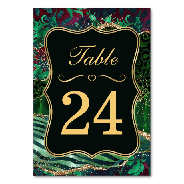 Tarjeta De Mesa Selva Safari Verde Purpurina Boda Número de tabla (Anverso)