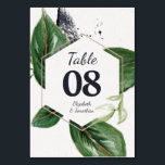 Tarjeta De Mesa Selva tropical vegetación moderna frondosa<br><div class="desc">Número de mesa moderno y de moda con un hermoso ilustracion de hojas de selva tropical verde. Edite fácilmente sus detalles en fuentes grises oscuras contemporáneas sobre una forma geométrica blanca con un marco dorado moderno (oro falso - impreso). Esta tarjeta de número de tabla es parte de la colección...</div>