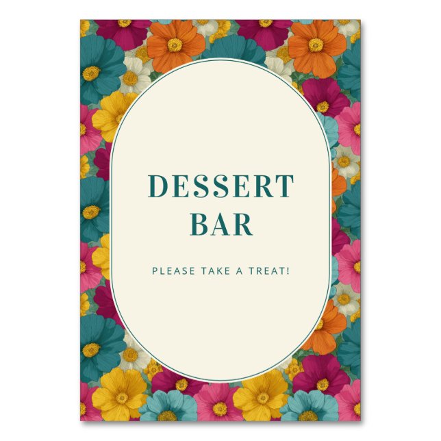 Tarjeta De Mesa Señal de barra de postres florales alegres (Anverso)