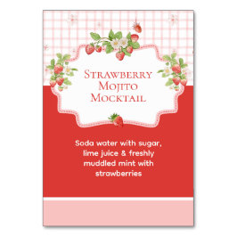 Tarjeta De Mesa Señal de Bebida de Fresa Mocktails o Cócteles