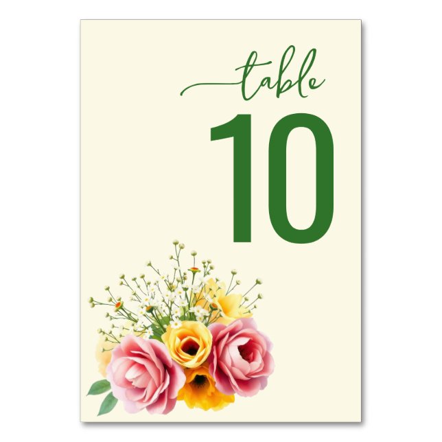 Tarjeta De Mesa Señal de mesa floral verde sofisticada (Anverso)
