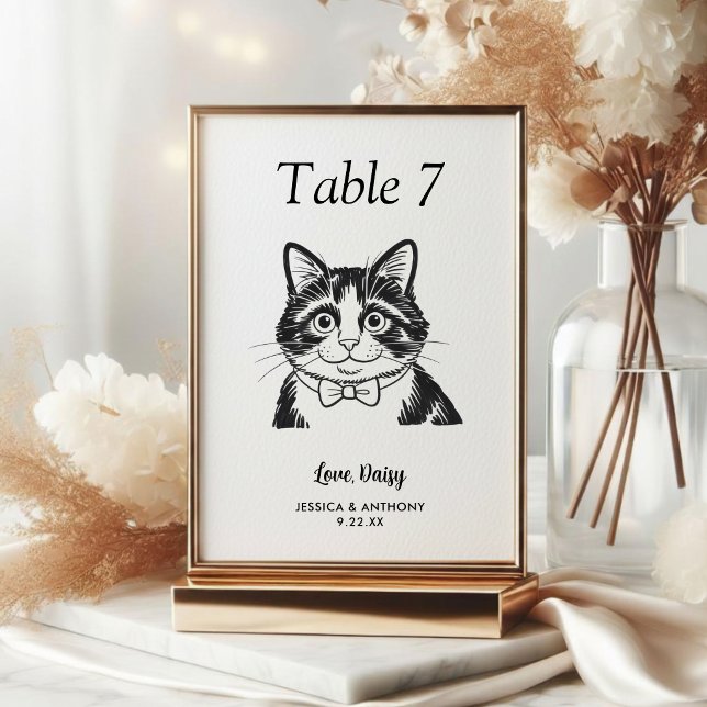 Tarjeta De Mesa Sencilla Boda de Gato Blanco y Negro  (Subido por el creador)